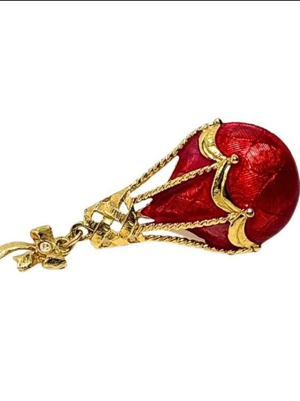 Vintage AVON Red Enamel Hot Air Balloon Brooch with Gold Accents rhinestone NEW